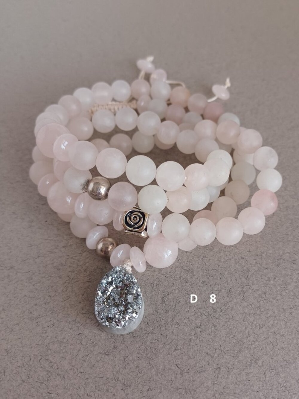 Rose quartz & Gray quartz  with Sterling silver balls 2 style wear bracelet